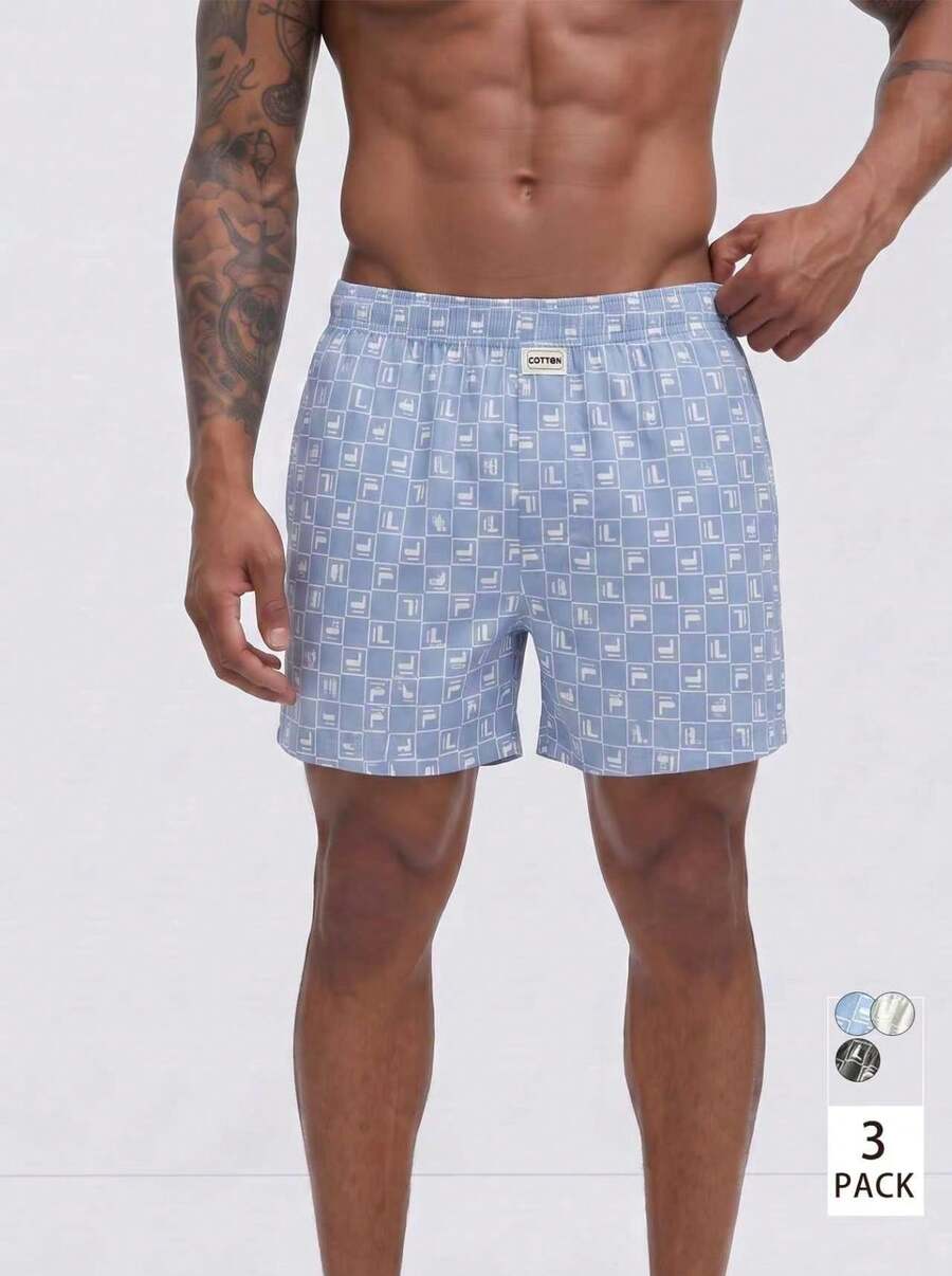 Set de 3 bóxers hombres tipo "boxer brief" con estampado a cuadros, sueltos, transpirables y suaves - Multicolor - Ver 1