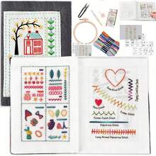 LAMYA Kit de práctica de bordado DIY con set completo de patrones creativos, kit de aprendizaje de bordado todo en uno para principiantes con herramientas y manual - A41-LIBRO - Ver 2