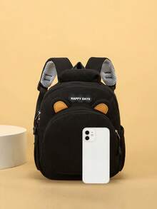 1pc Mini Personalized Back To School Cute Bear Backpack, Simple Casual Design, Zipper Closure, Nylon Material, Adjustable Shoulder Straps, Hand-Carry, Suitable For School, Shopping, Daily Outings, Outdoor Trips. Birthday Gift. - Striped Fleece 2501 - View 3
