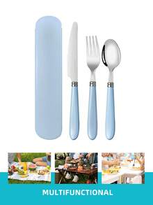 Portable Reusable Stainless Steel Cutlery Set For Students, With Storage Box, Durable Fork And Spoon, Suitable For Outdoor Dining, Camping And Picnics, Convenient Travel Utensil Set - Multicolor - View 4