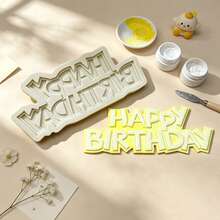 1 pièce Moule de bougie décorative de style Happy Birthday, accessoires de décoration de tir, décoration d'anniversaire en résine liquide faite à la main, démoulage simple, moule en silicone réutilisable, sans contact alimentaire. - Beige - Voir 2