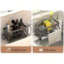 Tempat Penyimpanan Spons Wastafel Dapur dengan Gantungan Handuk dan Baki Penampung Tetesan, Cocok untuk Menyimpan Spons, Sabun Cuci Piring, dll., Dapat Digunakan di Dapur, Kamar Mandi, Perlengkapan Sekolah, dan Kebutuhan Dapur. - MultiWarna - View 9