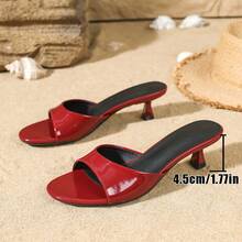Sepatu Selop Wanita Bertumit Tinggi dengan Ujung Bulat dan Terbuka, Warna Emas Metalik, Sepatu Pesta Elegan untuk Liburan Musim Panas - Merah - View 8