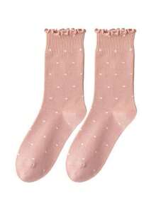 1/6 Paar minimalistische einfarbige Socken mit kleinen Polka Dots, süßem Rüschenrand, vielseitig und bequem, mittelhoch - Verschiedenfarbig - Übersicht 18