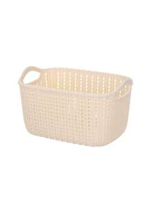 5/3/1pc Minimalist Aesthetic Macaron Color Plastic Rectangular Woven Texture Open Storage Basket, Dual Handle Stackable Snack Storage Box, Kitchen Bathroom Closet Desktop Cosmetic Sundries Organizer Box, Daily Use - Multiple Colors and Styles - View 10