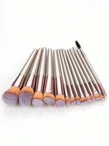 ronshadow 14pcs Multi-Function Makeup Brush Set With Storage Bag, Various Brush Types And Sizes, Fluffy Powder Brush, Angled Contour Brush, Multiple Eye Detail Eyeshadow And Concealer Brushes, Home Makeup Travel Portable Storage Set - Champagne - View 4
