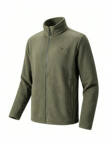 CAMEL CROWN New Men's Solid Color Long Sleeve Stand Collar Zip-Up Fleece Outdoor Jacket - Dark Olive Green - View 2