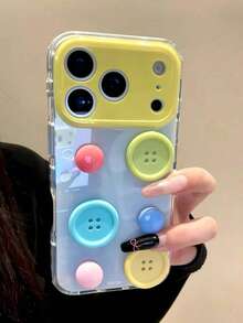 Double Color Unique 3D Colorful Button IMD Phone Case Compatible With IPhone 17ProMax 17PRo 17 16ProMax 16Pro 16 15ProMax 15Pro 15 Protection Anti-Drop Cover - Blue - View 1