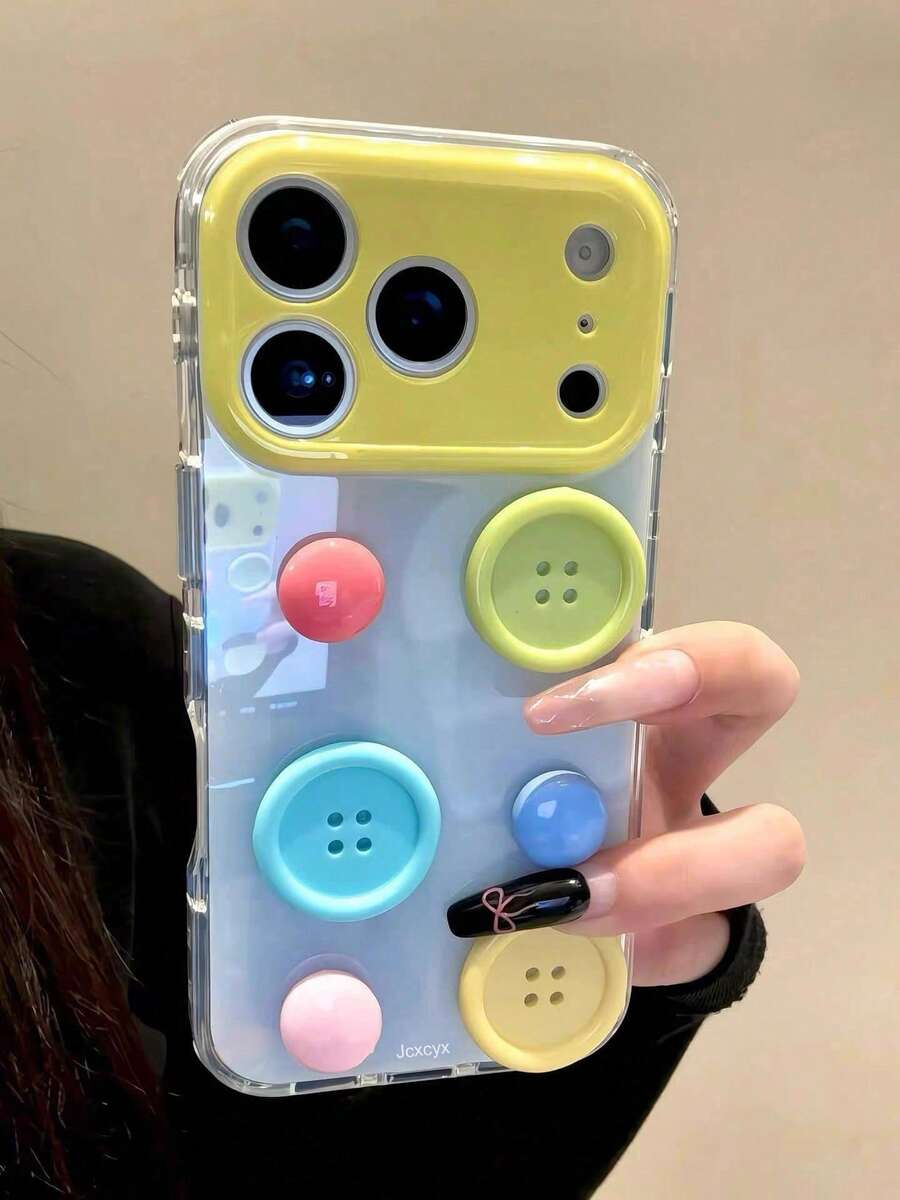 Double Color Unique 3D Colorful Button IMD Phone Case Compatible With IPhone 17ProMax 17PRo 17 16ProMax 16Pro 16 15ProMax 15Pro 15 Protection Anti-Drop Cover - Blue - View 1