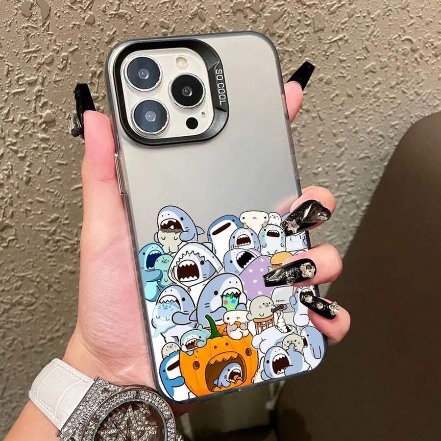 Cartoon Cute Shark Pattern Laser Phone Case For IPhone 17 16 15 14 Pro Max Plus 17 Air 13 12 Mini 11 Pro Max Shockproof Covers - CH-黑 SYKT 1 - 查看 1