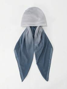 1件裝女款漸層色三角頭巾 大尺寸漸層印花易穿戴頭巾 彈性設計即穿式 turban 圍巾 時尚百搭 柔軟舒適 透氣 禱告頭巾 hijab 適合日常穿著 全季節適用 - 霧藍色漸變 - 查看 4