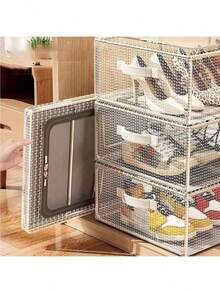 1pc Large Capacity Rectangular Dust-Proof Foldable Transparent PVC Shoe Storage Box With Steel Frame Support And Removable Window - Multicolor - View 6