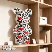 1836pcs Large Striped Bear Building Blocks Set, Creative Interlocking DIY Assembly Toy, Suitable For Adults And Teenagers, Party Games, Office And Home Decor, Durable Plastic Construction Kit - Blue and White - View 3
