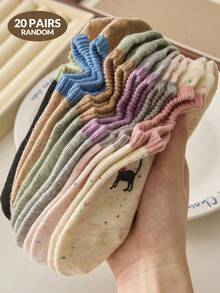 30/20/5 Paar Damen Cartoon Muster bestickte kurze Socken, feuchtigkeitsableitend, atmungsaktiv, weich, bequem, unsichtbare Bootssocken, Mohair Socken, geeignet für den täglichen Gebrauch, zufällige Lieferung, geeignet für Frühling, Sommer, Herbst, Winter - Verschiedenfarbig - Übersicht 12