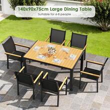 Rectangular Garden Table Made Of Aluminum And WPC, Weatherproof Dining Table For Garden And Patio, Modern Outdoor Table For 6 People, 140x90x75 Cm - 黑色腿+柚木色 - 查看 4