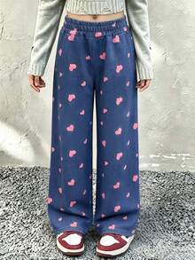 Fashion Sweet Casual Heart Print Versatile Loose Wide Leg Pants, Girls' Autumn/Winter Bottoms - Multicolor - View 2