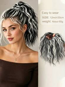 Fluffy Curly Bob Wig, Synthetic Heat-Resistant Ponytail Hair Extension, Suitable For Daily Wear, Adds Volume, Halloween - Multicolor - View 5