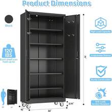 Rolling Metal Storage Cabinet With Wheels, Heavy Duty Steel Garage Tool Organizer Chest With Two Drawers And Pegboard Hooks, Lockable Mobile Utility Cabinet Storage Rack For Workshop, Black - Black - View 4