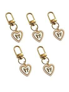 1pc/2pcs/5pcs Pearl Heart Pendant Simple Oil Drip Heart Bow Keychain Charm, Versatile Daily Bag Accessory - Multicolor - View 10