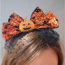 1pc Pumpkin Headband Spider Web Bow Hair Clip Headpiece Halloween Party Decoration - Multicolor - View 2