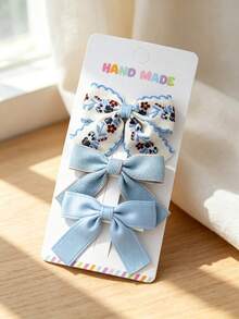 3 Packs Of Handmade Fabric Bow Hair Clips, Featuring Floral Prints, Plaid, Polka Dots, And Solid Colors. Sweet And Non-Slip. - Multicolor - View 11