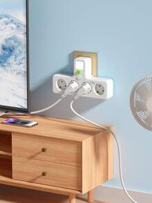 1-To-4 Converter With Switch Multi-Functional Night Light Multi-Hole Power Strip Household Socket EU Plug Outlet 4 Sockets - EU E Type Plug(220-240V) - View 14