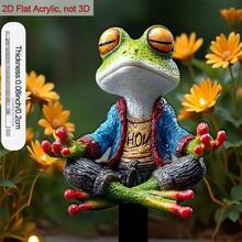 1pc 2D Acrylic Zen Meditation Frog Garden Ornament, Cute Frog Sculpture For Flower Pots And Outdoor Soil Decoration, Low Maintenance And Decorative - A - View 6