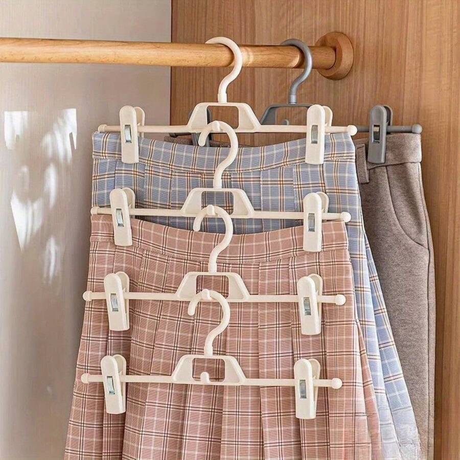 5/10pcs Plastic Pants Hangers With Anti-Slip Clips, Connectable - Multi-Function Pants And Skirts Holder - 360° Rotating Hook With Adjustable Clips - Back To School Promotion