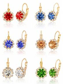 Juego de 6 pares de pendientes de cristal surtidos de colores mixtos - Flores-Conjunto - Ver 5