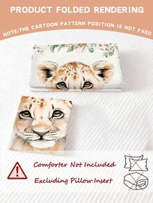2/3PCS Watercolor Lion Cub & Floral Bedding Set, Cute Baby Lion Print Duvet Cover Set With Pillowcases, Boho Bedroom Decor For Twin/Queen/King Size - Multicolor - View 3