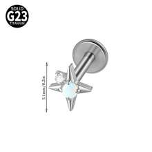 1PC Titanium Alloy CZ&Synthetic Opal Cross Cluster Flower Lip Labret Stud Flat Back Internal Threaded Piercing Ear Cartilage Tragus Rook Lobe Earring - As Shown - View 12