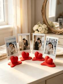 1/2/4pcs Creative Liquid Melting 3D Heart Photo Base, Solid Red One-Piece Material, Wide Slot Compatible With Instax, 3 Inch Small Cards, Couple Wedding Photos, Commemorative Photos, Wide Asymmetrical Flowing Base For Stable Placement Without Tipping - Melting Heart - View 7