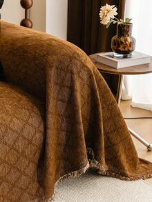 1pc Ultra Soft Chenille Solid Color Diamond Lattice Sofa Blanket - Suitable For All Seasons, Easy To Clean And Non-Shrink, Perfect Gift For Friends And Family, Full Coverage Sofa Cover With Tassel Details - Machine Washable, Cat Scratch Resistant, Fits 1-4 Seater Sofas, Sofa Throw - Coffee Brown - View 7