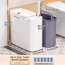 2-In-1 Slim Bathroom Trash Can With Integrated Toilet Brush Holder & 36 Disposable Brush Refills - Compact Dual-Function Cleaning Combo For Modern Bathrooms, Space-Saving Design, Easy-To-Clean Plastic Construction, Includes Built-In Rod For Convenien - Press Trash Can + Disposable Toilet Brush + 36 Replacement Heads - View 4