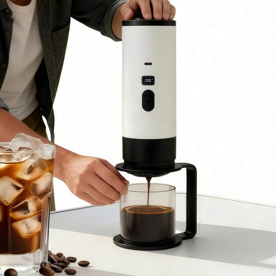 1pc Caffetera Capsules, LED Display Screen, USB Charging, Suitable For Coffee Powder And Capsules, Electric Coffee Machine Is Very Suitable For Travel, Outdoor And RV Use. Capsule Coffee Machine