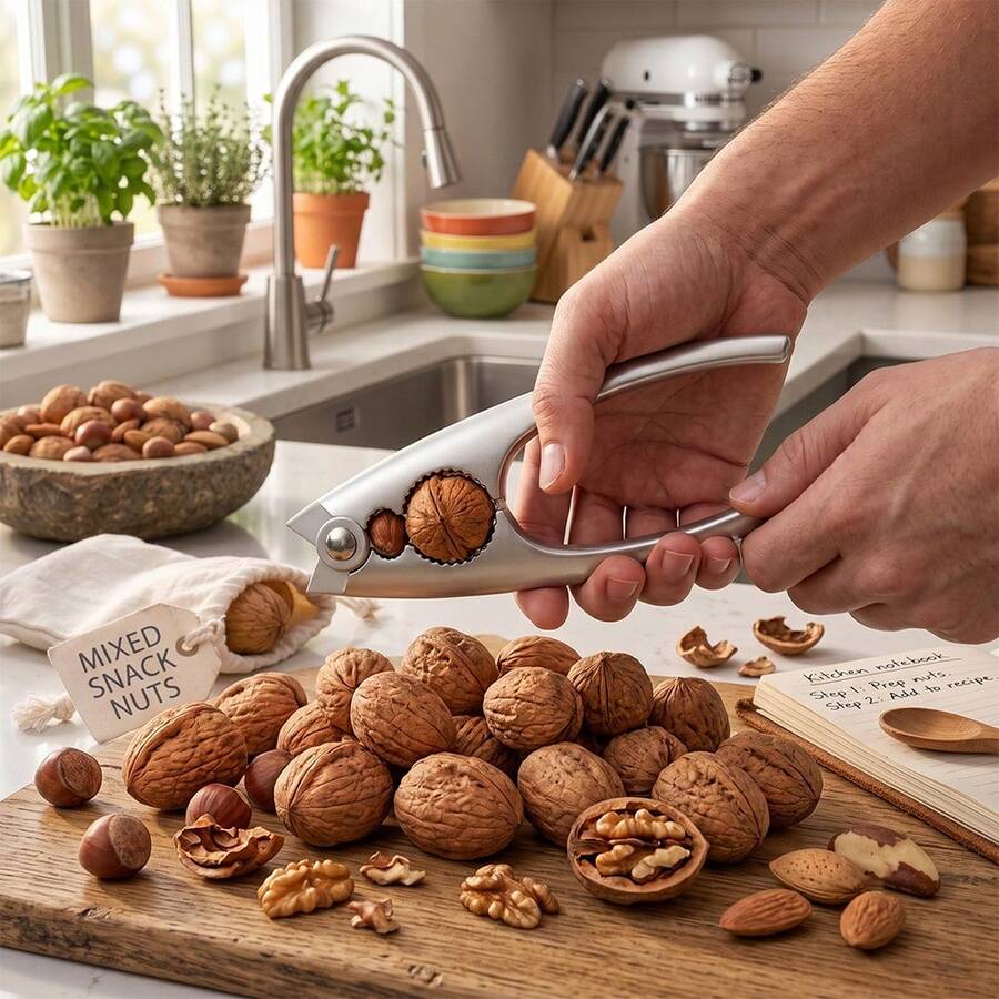 1 buah Alat Pemecah Kacang Multifungsi, Tang Pembuka Kacang Hazelnut dan Kacang Pinus untuk Penggunaan Rumah Tangga - Perak - View 1