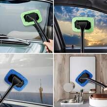 Long Handle Windshield Cleaning Tool, Includes 5 Reusable Microfiber Pads, Car Interior Window Dusting Brush, Multi-Function Glass Cleaning Brush, Suitable For Car, Bathroom Mirror, Shower Door - Glass Cleaning Cloth - View 9
