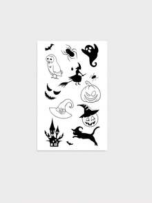 1 Sheet Cute Mixed Halloween Element Temporary Tattoo Sticker, Waterproof Long Lasting Fake Tattoo Lasts 2-3 Days, Body Art Decal For Arm Wrist Finger Neck Collarbone - Black - View 4