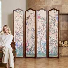 Oriental Style 4-Panel Wood Folding Screen Room Divider Freestanding Privacy Screen And Decorative Partition Wall Panel For Home Decor 67″H X 64″W (Flowers And Birds, 4 Panels) - Flowers and Birds - View 6