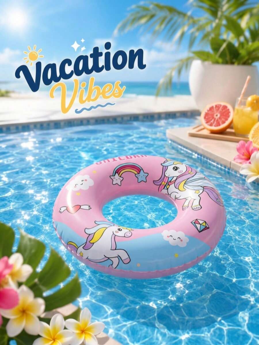 1pc Kids Unicorn Swim Ring, Thickened Leak-Proof Inflatable Float, Baby Water Play Floating Ring, Summer Pool Essential - Multicolor - View 1