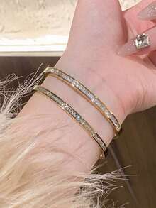 Set Gelang Mewah 2 Buah dari Baja Tahan Karat dengan Motif Langit Berbintang dan Lapisan Emas, Perhiasan Wanita Tahan Air dan Tidak Luntur - Set gelang dua bagian, gaya A - View 10