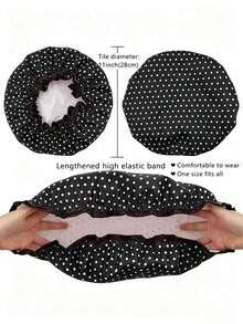 1pc Women's Double Layer Waterproof Shower Cap, Elastic Reusable, Printed Bath Cap, Daily Essential, Summer Shower Cap - Regular Model - View 3