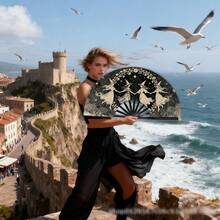 2pcs Women's Folding Fans, Vintage Witch & Magic Spell Pattern, Portable Cooling Fans, Suitable For Outdoor Activities, Travel And Parties, Halloween Use - Multiple Styles - View 4
