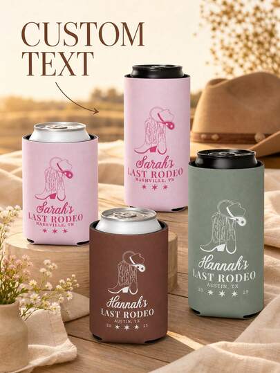 1 pieza Funda aislante personalizada para taza, enfriador de bebidas en lata de fácil apertura, funda para bebida con patrón de bota de vaquero occidental, admite impresión del nombre de la novia, regalo exclusivo para damas de honor