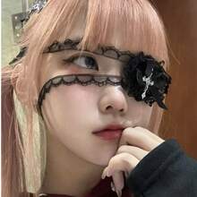 萬聖節女性蕾絲十字眼罩，暗黑哥德風蝴蝶結愛心面具配件 - 彩色 - 查看 5