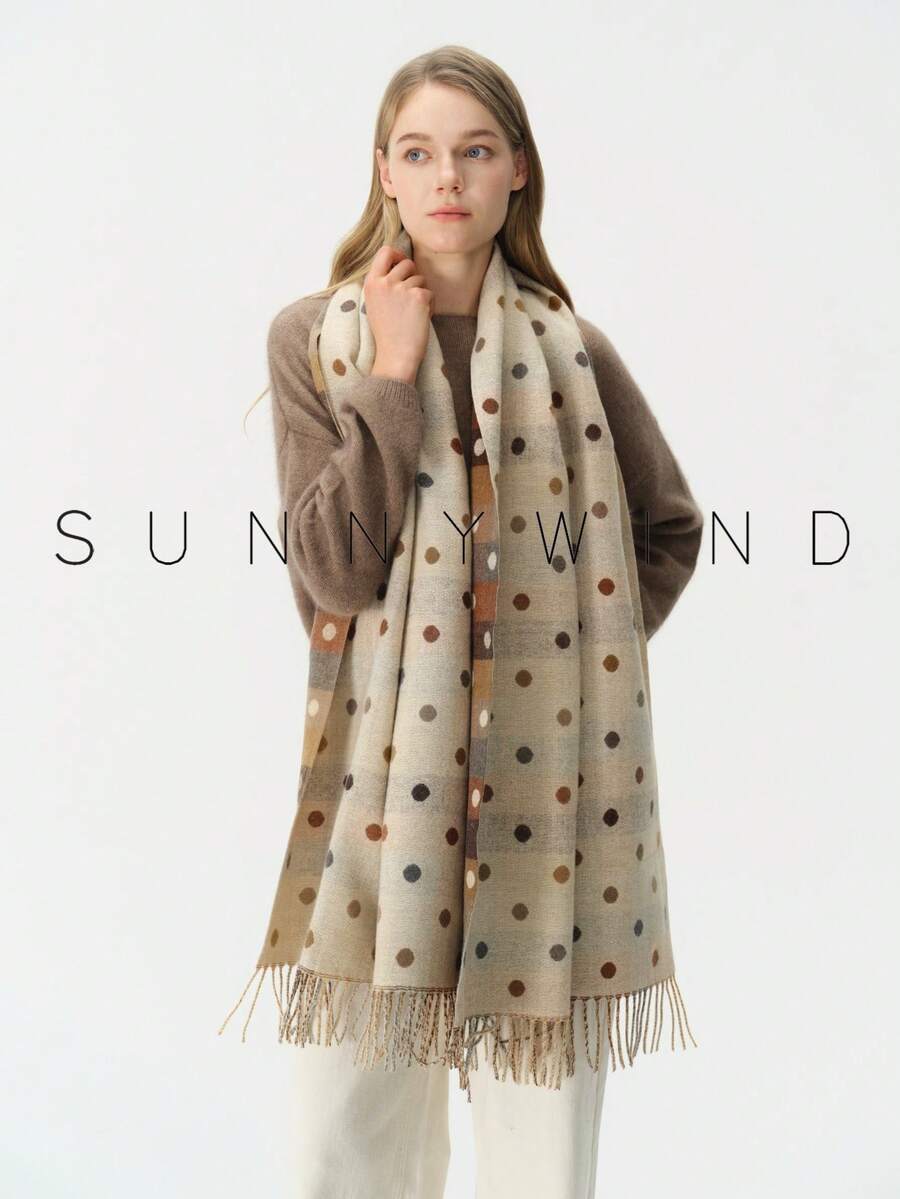 1pc Women's Polka Dot Minimalist Versatile College Style Polyester Jacquard Scarf, Suitable For Autumn/Winter Daily Wear - Beige - View 1