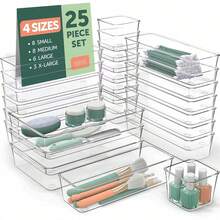 8/25PCS Acrylic Drawer Organizer Trays For Makeup Vanity Desk, Clear Storage Dividers For Brushes Lipsticks Skincare Bottles Serums, Modular Fits Bathroom Cabinets Dresser, See-Through Beauty Declutter Set - Clear - View 11