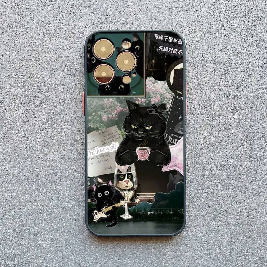 Artistic Image Stitching Black Cat Phone Case For IPhone 17 16 15 Pro Max Plus 14 13 12 Mini 11 Pro Max XS XR X Back Covers - 黑色 HMPJ 1 - 查看 1