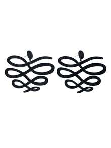 1 Pair Exaggerated Asymmetrical Geometric Long Snake-Shaped Infinity Loop Pendant Earrings, Suitable For Women's Daily Wear, Summer Vacation, Party, Banquet - Black - View 6