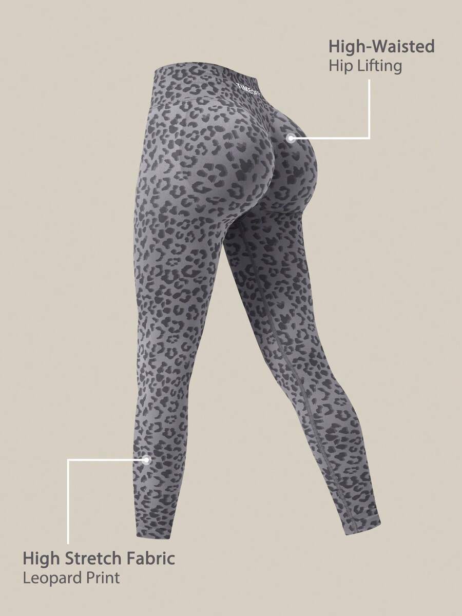 TimeOff Women's 1pc Leopard Print Seamless Tight Fit Sports Leggings - Grey - View 1
